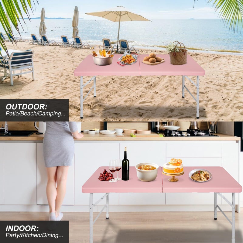 ICSPOID Portable Plastic Folding Table 4ft/6ft/8ft Heavy Duty White Black Picnic Dining Table Fold-in-Half for Camp Party Kitchen Indoor Outdoor - Image 5