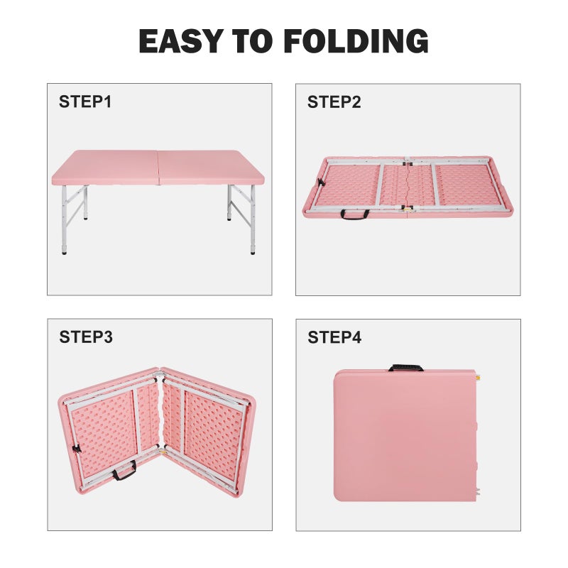 ICSPOID Portable Plastic Folding Table 4ft/6ft/8ft Heavy Duty White Black Picnic Dining Table Fold-in-Half for Camp Party Kitchen Indoor Outdoor - Image 4