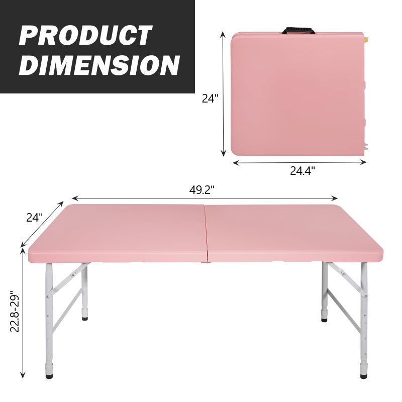 ICSPOID Portable Plastic Folding Table 4ft/6ft/8ft Heavy Duty White Black Picnic Dining Table Fold-in-Half for Camp Party Kitchen Indoor Outdoor - Image 2