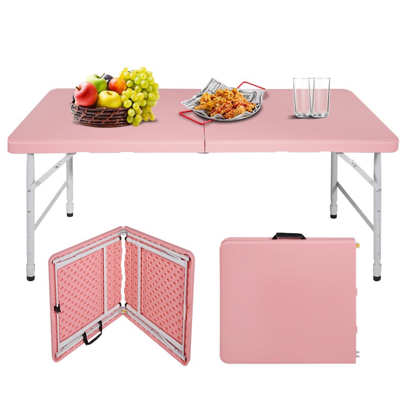 ICSPOID Portable Plastic Folding Table 4ft/6ft/8ft Heavy Duty White Black Picnic Dining Table Fold-in-Half for Camp Party Kitchen Indoor Outdoor - Image 1