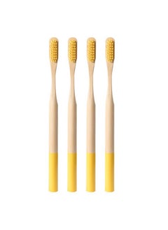 EXCEART EXCEART Wooden Manual Toothbrushes 4pcs Organic Bamboo Toothbrushes Bamboo Cotton Buds Natural Wooden Charcoal Toothbrush Bristle for (Yellow) Natural Charcoal Toothbrush  - Image 1