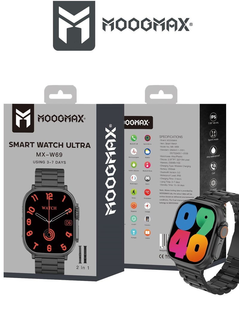 MOOGMAX - Moogmax Smart Watch Ultra (Gen 2) features water Resistant, Answer calls using gestures, answer from the watch using the built-in mic, Displaying photos from the gallery and all sport modes. - Image 1