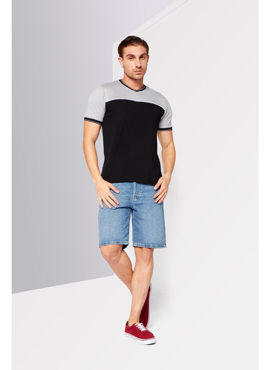 DKNY - Men V-Neck Plain Short Sleeves T-shirt, Black Combo - Image 1