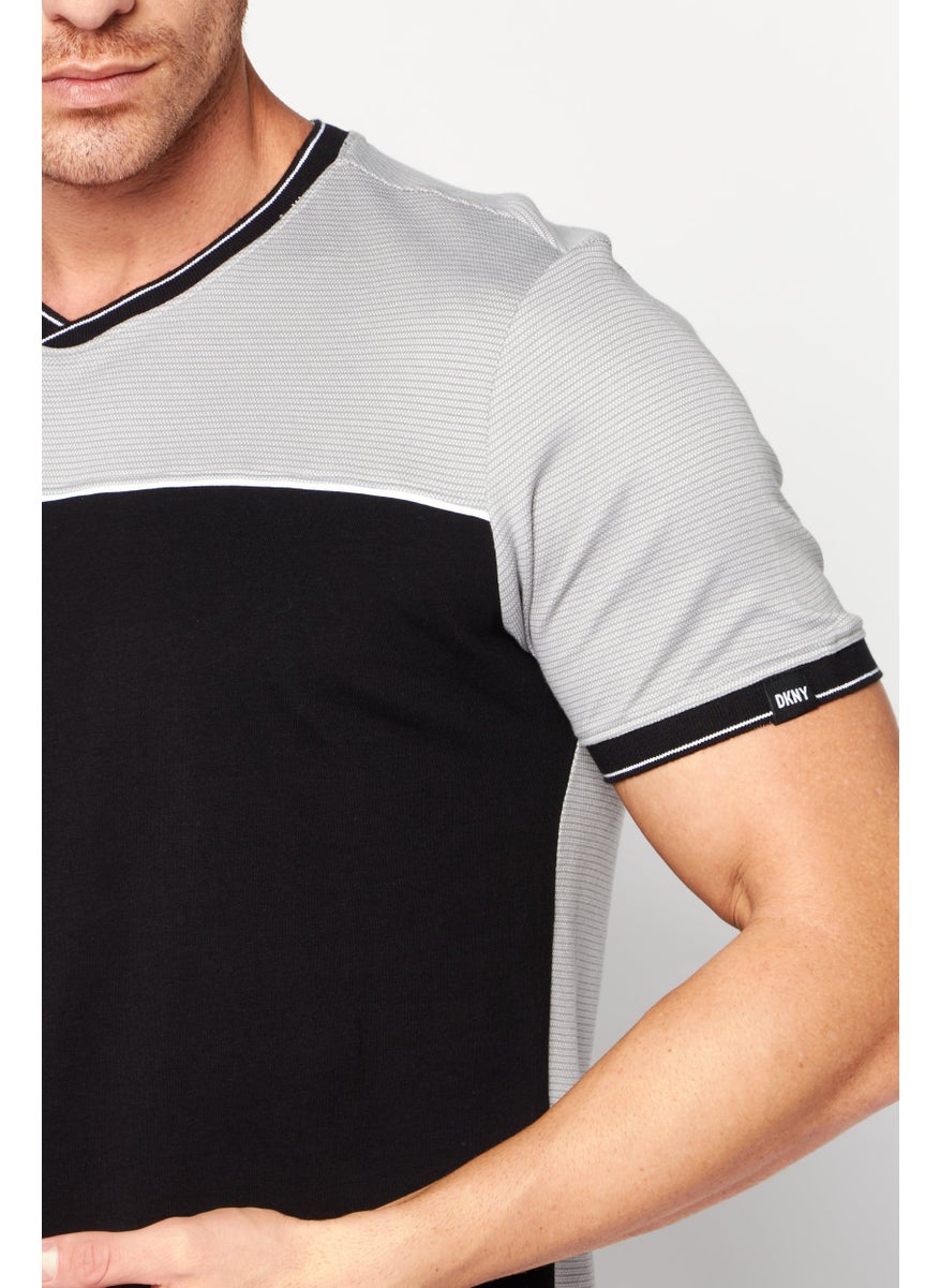 DKNY - Men V-Neck Plain Short Sleeves T-shirt, Black Combo - Image 1