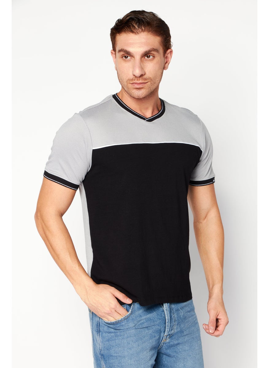 DKNY - Men V-Neck Plain Short Sleeves T-shirt, Black Combo - Image 1
