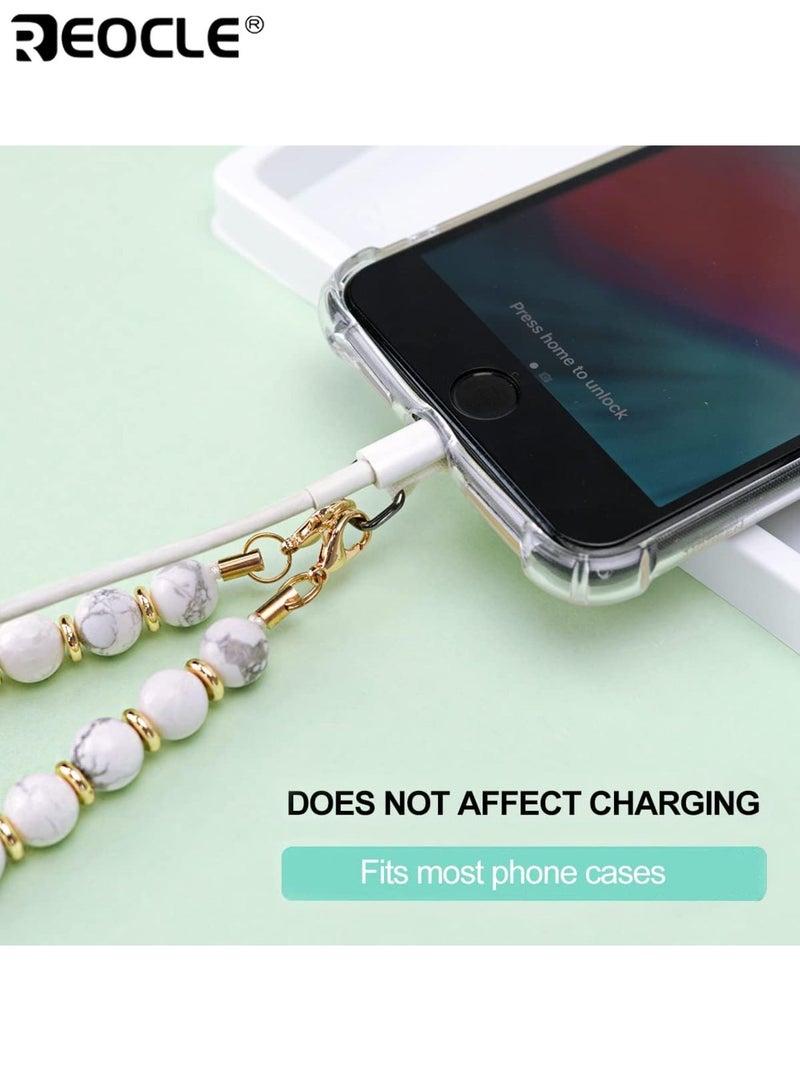 REOCLE Natural Stone Beaded Phone Wrist Strap Cellphone Lanyard with Tether Tab Charm Bracelet Hands-Free Wristlet Anti-Slip Durable Ideal for Daily Use Travel for Women and Girls - Image 4