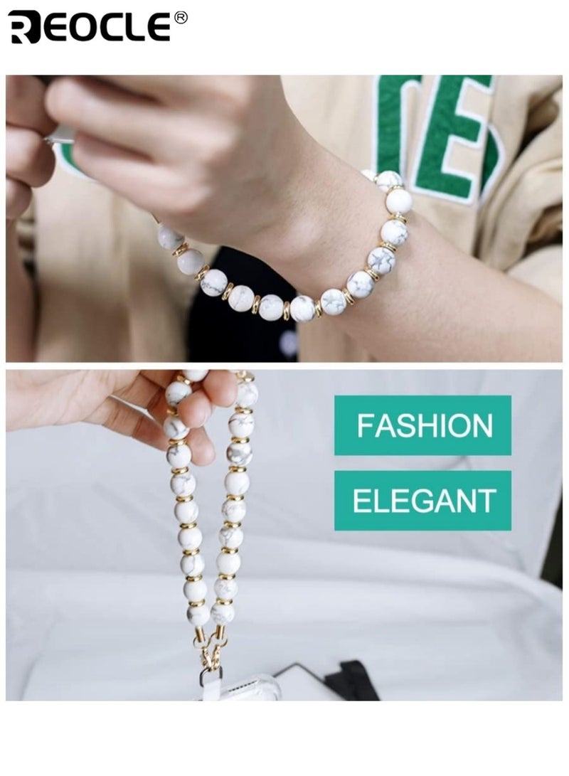 REOCLE Natural Stone Beaded Phone Wrist Strap Cellphone Lanyard with Tether Tab Charm Bracelet Hands-Free Wristlet Anti-Slip Durable Ideal for Daily Use Travel for Women and Girls - Image 5