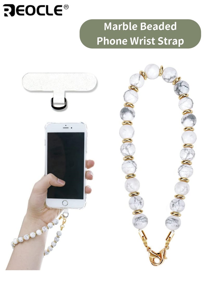 REOCLE Natural Stone Beaded Phone Wrist Strap Cellphone Lanyard with Tether Tab Charm Bracelet Hands-Free Wristlet Anti-Slip Durable Ideal for Daily Use Travel for Women and Girls - Image 1