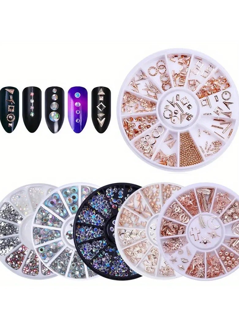 LANGMANNI Nail Art Decorations Kit, Star & Moon Hollow Alloy Studs, Rhinestones & Pearls Rivets, Assorted 3D Nail Charms For Manicure, DIY Craft Jewelry Accessories Set  - Image 2