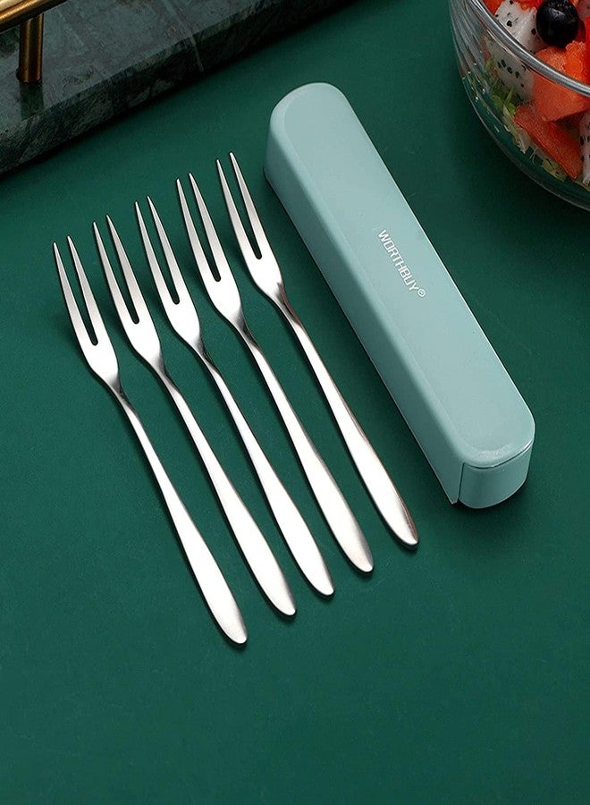 Naidev Silver 4 Pcs Mini Dessert Utensils Fork – 5.1" Stainless Steel for Cake, Fruit, Cocktail, Salad – Reusable for Party & Home Use. - Image 4