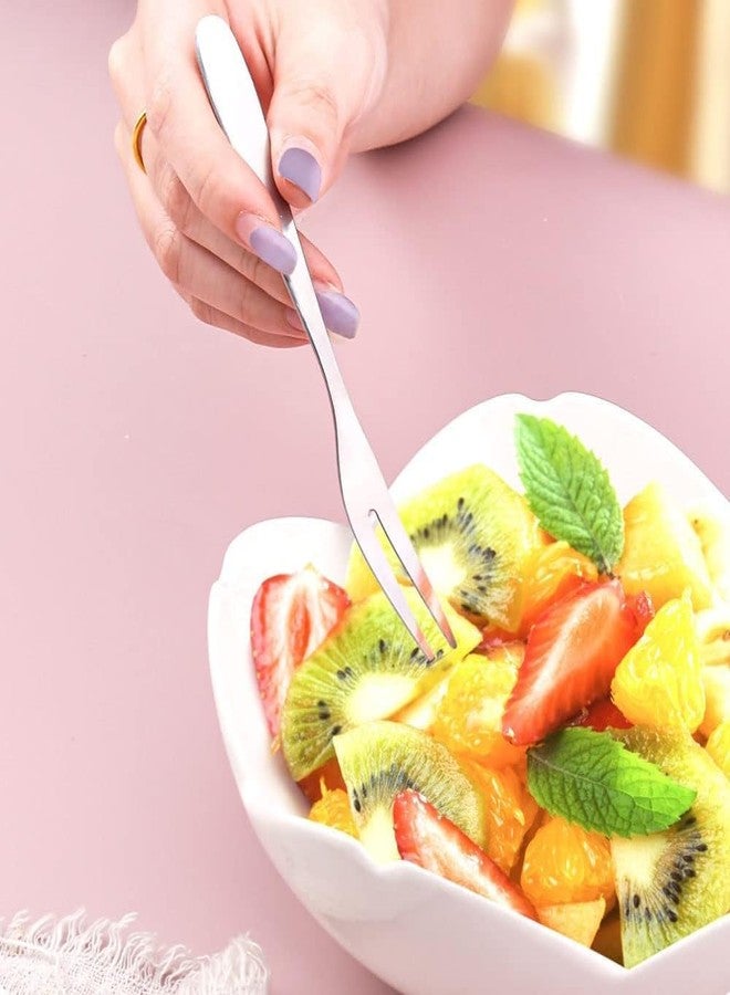 Naidev Silver 4 Pcs Mini Dessert Utensils Fork – 5.1" Stainless Steel for Cake, Fruit, Cocktail, Salad – Reusable for Party & Home Use. - Image 3