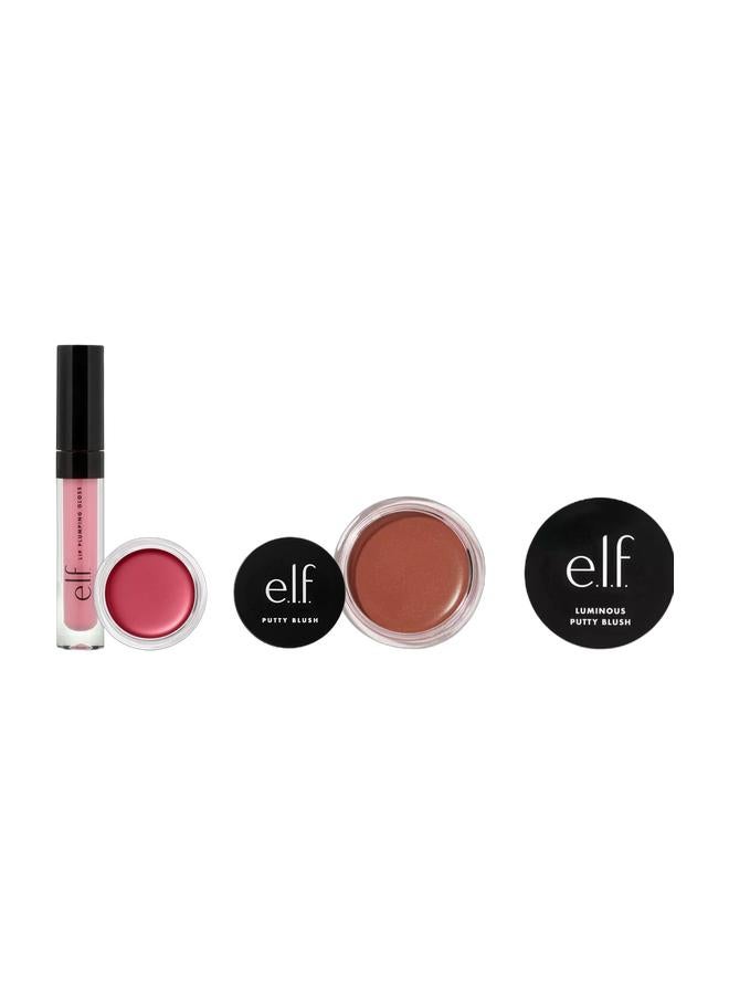 elf Putty Blush - Caribbean Caribbean & Luminous Beauty Blush - Del Sol 10 Gm & Lip Plumping Gloss Sparkling Rose Bundle - Image 1