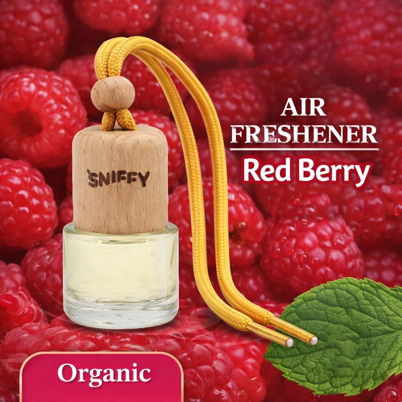 Sniffy Red Berry Car Hanging Air Freshener Perfume Diffuser Bottle, Long Lasting Red Berry Fragrance Oil, Wooden Cap Glass Car Deodorizer, Non Toxic Alcohol Free, Spill Proof Rear View Mirror Hanging, Car Interior Odor Eliminator - Image 2