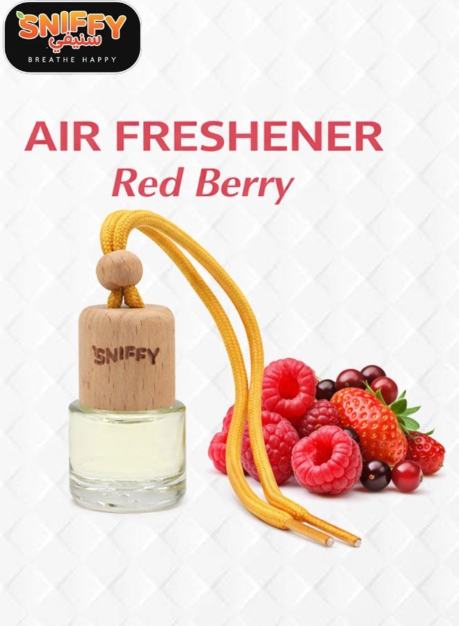 Sniffy Red Berry Car Hanging Air Freshener Perfume Diffuser Bottle, Long Lasting Red Berry Fragrance Oil, Wooden Cap Glass Car Deodorizer, Non Toxic Alcohol Free, Spill Proof Rear View Mirror Hanging, Car Interior Odor Eliminator - Image 1