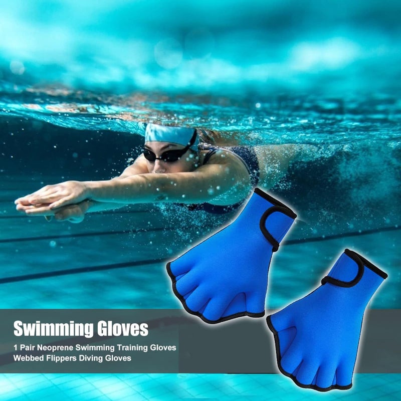 Webbed Swimming Gloves Blue Large For Water Aerobics Enhanced Paddling - Image 1