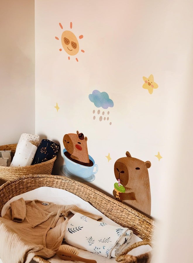 ملصقات حائط من مادة الفينيل القابلة للإزالة من Alwayspon Capybara، ملصقات حائط ذاتية اللصق قابلة للإزالة واللصق، ديكور لغرفة النوم وغرفة المعيشة والحضانة - Image 3