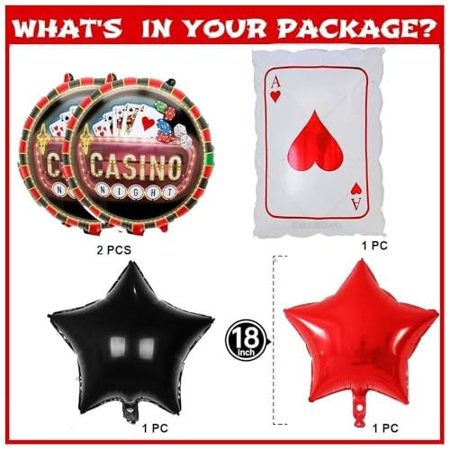 Pop The Party Casino Balloons – Pack of 5 Poker Party Decorations with Poker Chips & Ace of Spades Foil Balloons for Vegas Theme Party, Casino Night, Game Night, or Birthday Celebration - Image 2