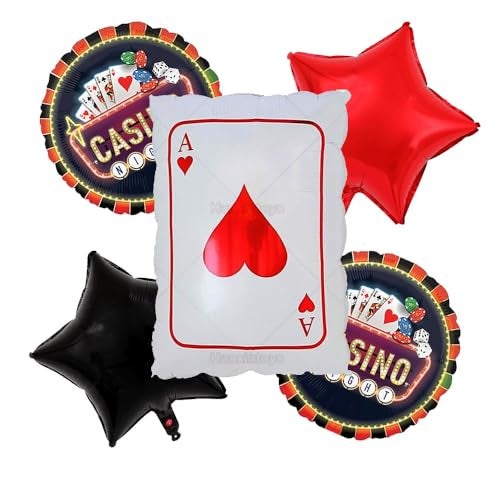 Pop The Party Casino Balloons – Pack of 5 Poker Party Decorations with Poker Chips & Ace of Spades Foil Balloons for Vegas Theme Party, Casino Night, Game Night, or Birthday Celebration - Image 1