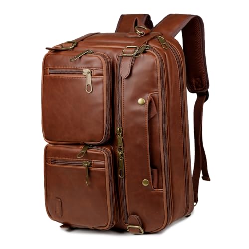 Baosha Leather Laptop Briefcase Backpack Hybrid Large 17 inch Laptop bag Travel Carry on Backpack Vintage for Men HB22 Brown - Image 1