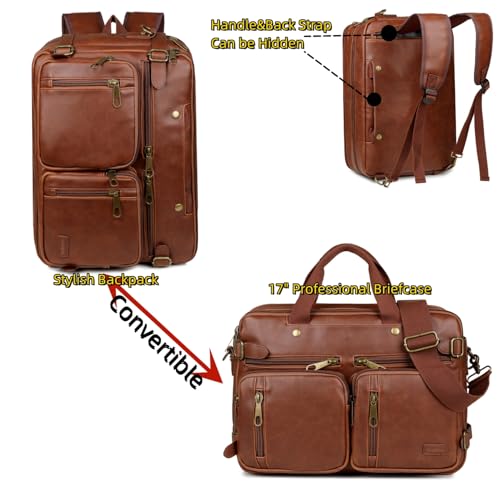 Baosha Leather Laptop Briefcase Backpack Hybrid Large 17 inch Laptop bag Travel Carry on Backpack Vintage for Men HB22 Brown - Image 3