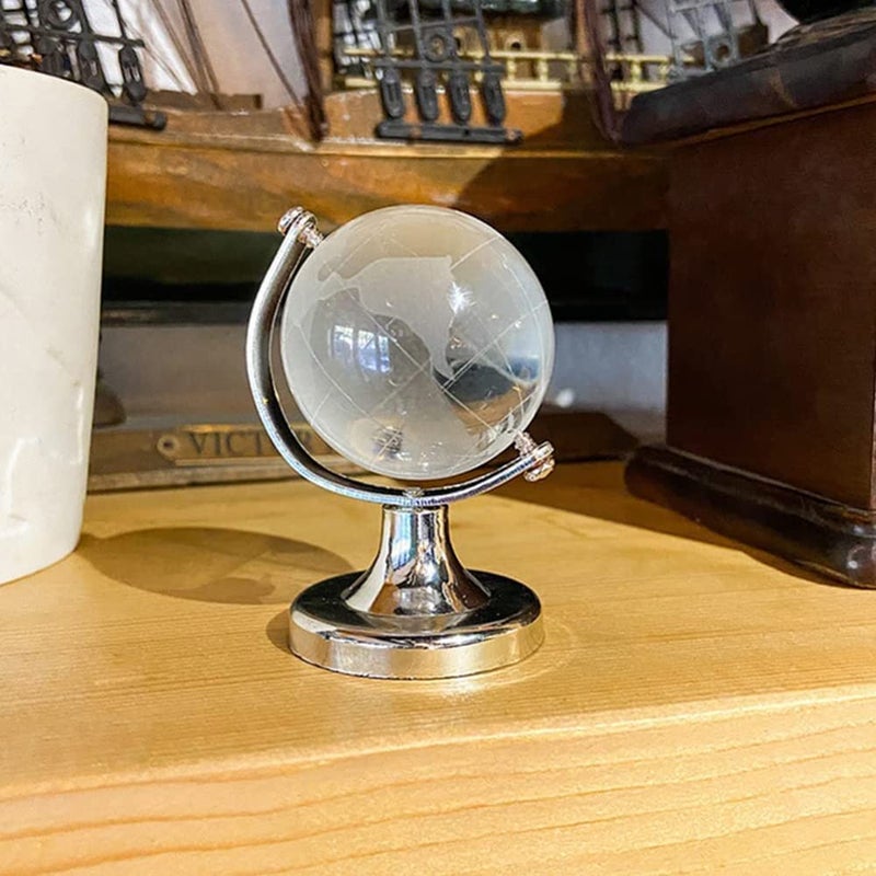4every Mini World Globe Crystal Glass balls,Clear Paperweight decorative,small Earth globe for desk decorations,Office Home table Decor,tiny Ornaments Gifts, Miniature Ball Sphere paper weights,Diameter 5cm - Image 1