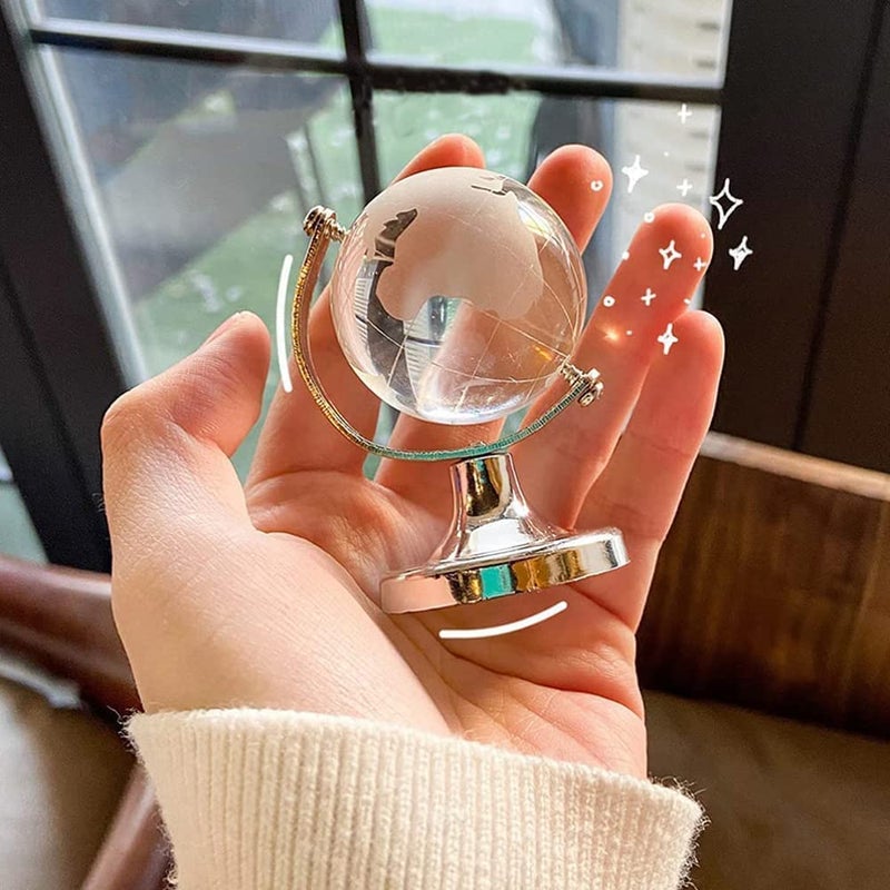 4every Mini World Globe Crystal Glass balls,Clear Paperweight decorative,small Earth globe for desk decorations,Office Home table Decor,tiny Ornaments Gifts, Miniature Ball Sphere paper weights,Diameter 5cm - Image 3