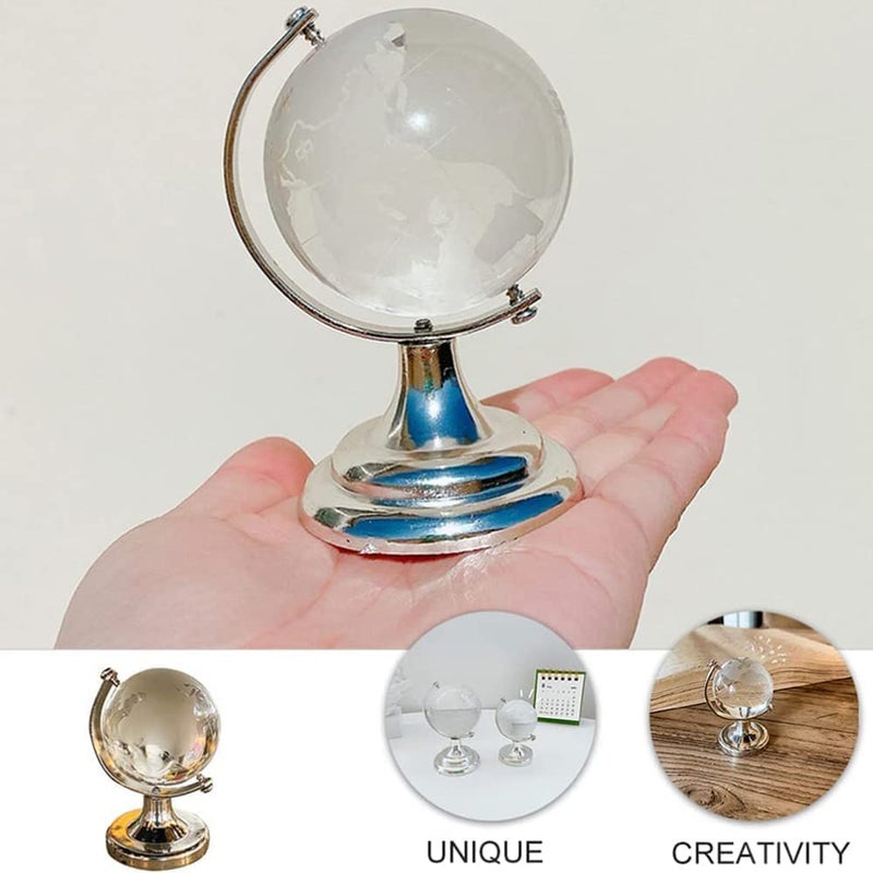 4every Mini World Globe Crystal Glass balls,Clear Paperweight decorative,small Earth globe for desk decorations,Office Home table Decor,tiny Ornaments Gifts, Miniature Ball Sphere paper weights,Diameter 5cm - Image 2