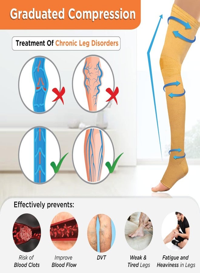 Vissco Medical Compression Stockings (Above Knee), Stocking to Improve Blood Circulation, Varicose Vein, Swollen, Aching Legs, Pain Relief, Edema, Sore Legs - Large (Beige) - Image 3