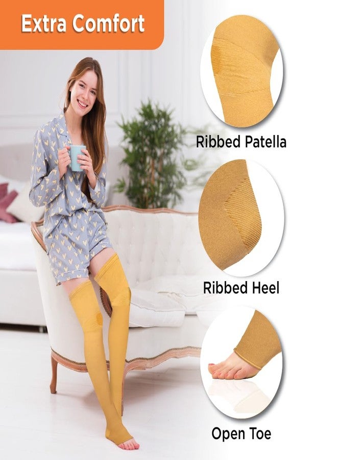 Vissco Medical Compression Stockings (Above Knee), Stocking to Improve Blood Circulation, Varicose Vein, Swollen, Aching Legs, Pain Relief, Edema, Sore Legs - Large (Beige) - Image 5