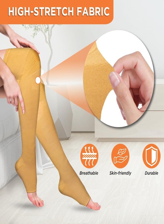 Vissco Medical Compression Stockings (Above Knee), Stocking to Improve Blood Circulation, Varicose Vein, Swollen, Aching Legs, Pain Relief, Edema, Sore Legs - Large (Beige) - Image 4