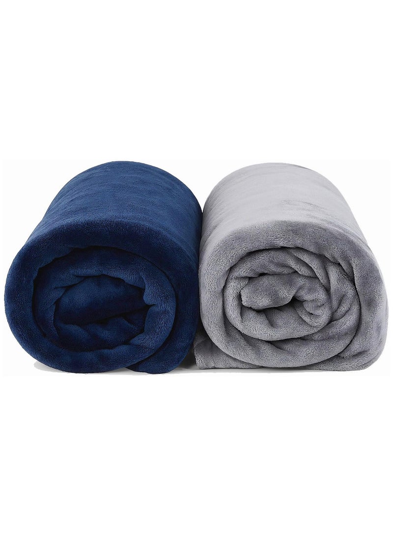 فابينني بطانية سرير فردية من قطعتين، مصنوعة من صوف الألياف الدقيقة، بوزن 280 جرام لكل متر مربع، ناعمة للغاية وناعمة كالحرير، مقاس 150 × 200 سم، لون رمادي/كحلي - Image 1