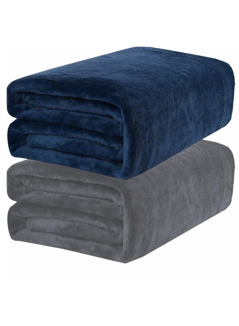 فابينني بطانية سرير فردية من قطعتين، مصنوعة من صوف الألياف الدقيقة، بوزن 280 جرام لكل متر مربع، ناعمة للغاية وناعمة كالحرير، مقاس 150 × 200 سم، لون رمادي/كحلي - Image 3