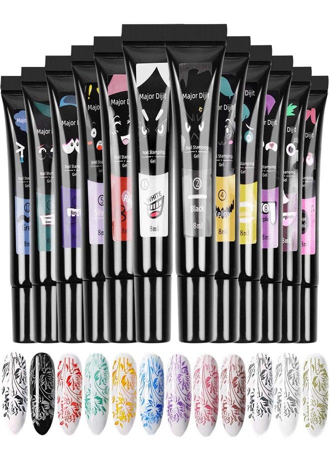 Major Dijit Nail stamping polish gel 8ML Nail Art UV Gel Polish for Nail Stamp Plate 12 Colors - Image 1
