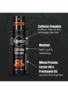 Alpecin Caffeine Shampoo C1 Black Edition Men'S Natural Hair Growth Shampoo For Thinning Hair With Niacin Menthol And Castor Oil 8.45 Fl. Oz. Pack Of 3  - Image 4