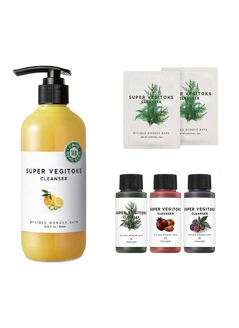 Super Vegitoks Cleanser Yellow 300ml + Mini Kit + Green 3ml 2ea | O2 Bubble Deep Cleansing Makeup Remover | Including Lemon, Pineapple, Quince, Trifoliate Orange extract
