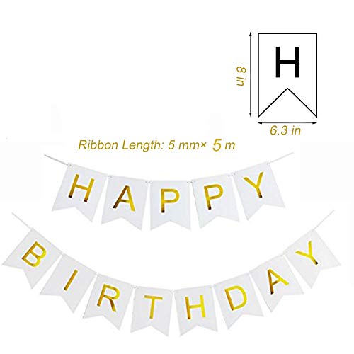 Tellpet White HAPPY BIRTHDAY Banner with 5 pcs Gold Confetti Balloons - Image 5