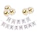Tellpet White HAPPY BIRTHDAY Banner with 5 pcs Gold Confetti Balloons - Image 2