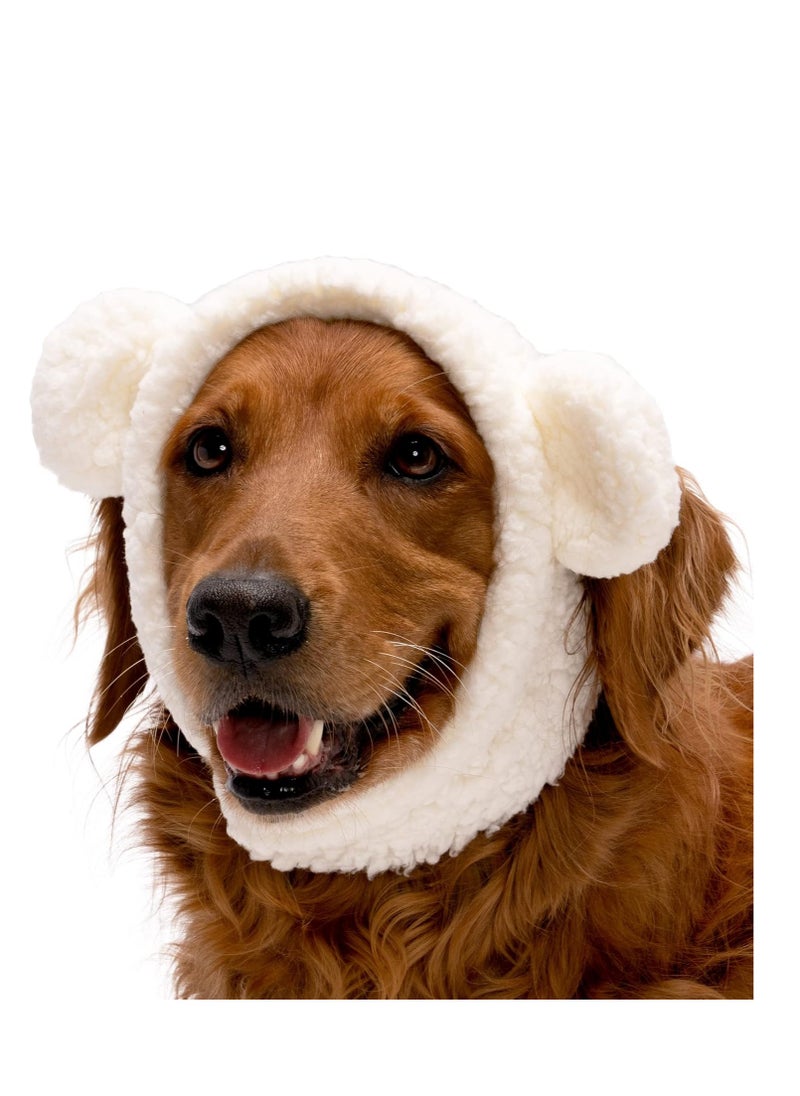 Najwa Dog Hat, Washable & Cozy - Sherpa Flex-Fit Polar Bear Dog Hat Costume - Cream  - Image 1