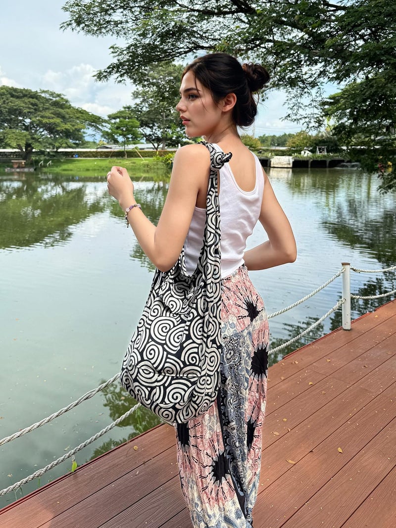 Your Cozy Boho Crossbody Bag for Women â€“ Handmade Cotton Sling Bag Lightweight Unisex Travel Purse with Zipper (Spiral) - Image 3