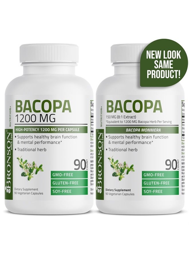 Bronson - Bacopa (1200mg Equivalent from 8:1 Extract) Supports Healthy Brain Function and Mental Performance, Traditional Herb, Non-GMO, 90 Vegetarian Capsules - Image 1