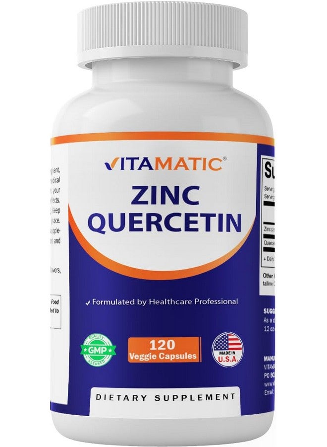 Vitamatic Zinc Quercetin - 120 Vegetarian Capsules -Zic Citrate 30mg & Quercetin 500 mg per Serving - Immune Support - Image 1