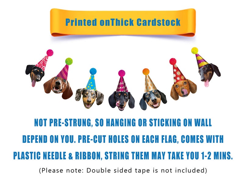 Silvima Dachshund Birthday Garland, Funny Wiener Dog Bday Party Decor, Dog Face Bunting Banner - Image 4