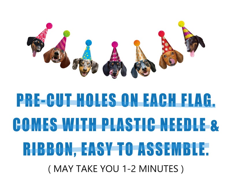 Silvima Dachshund Birthday Garland, Funny Wiener Dog Bday Party Decor, Dog Face Bunting Banner - Image 3