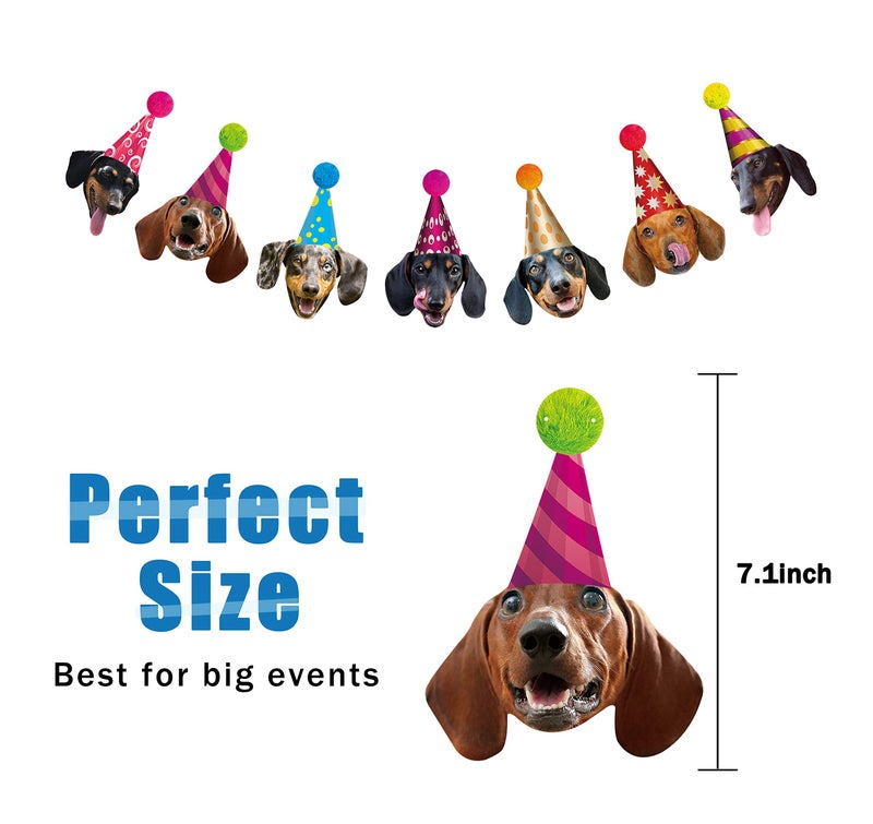 Silvima Dachshund Birthday Garland, Funny Wiener Dog Bday Party Decor, Dog Face Bunting Banner - Image 2
