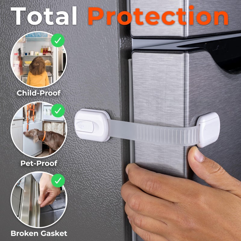 HomeBrella قفل ثلاجة مقاوم للأطفال مع لاصق - أحزمة حماية قابلة للتعديل للأطفال - قفل ثلاجة للأطفال - قفل فريزر للحفاظ على الباب مغلقًا - للأطفال، والقطط، والكلاب - توافق عالمي - Image 2
