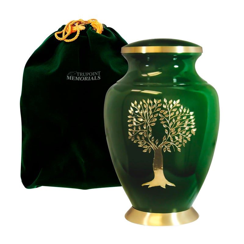 Trupoint Memorials Cremation Urns for Human Ashes, Tree of Life Decorative Burial Urn for Adult Men and Women, Large Green - Image 1