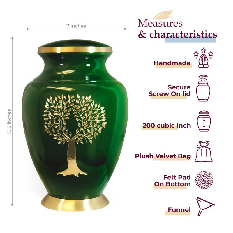 Trupoint Memorials Cremation Urns for Human Ashes, Tree of Life Decorative Burial Urn for Adult Men and Women, Large Green - Image 2