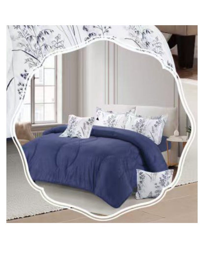 بلو سكاي مفرش سرير نفرين فخم من المايكروفايبر 100% ، غطاء سرير ، قابل للإستخدام على الوجهين، طقم مفارش بحشوة دبل  ، طقم نوم يتكون من 6 قطع ( مفرش بحشوة + شرشف مطاط للمرتبة + واقي مخدة + كيس مخدة + وسادة مربعة + كيس للوسادة المربعة  ) مقاس المفرش 240X260 سم ومقاس المغاط 200x200 سم ( اللون نفس الصورة) - Image 5