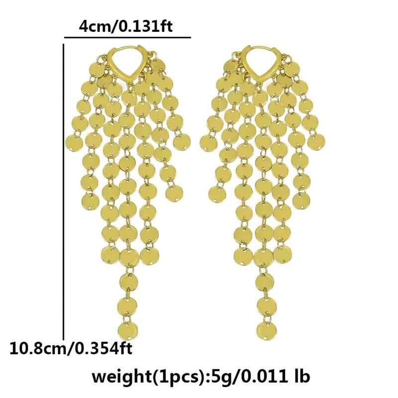 FUTIMELY Long Sequin Tassel Statement Dangle Earrings for Women Boho Multilayer Gold Chandelier Hoop Earrings Shiny Multiple Sequin Drop Earrings Jewelry Gift (Gold) - Image 3