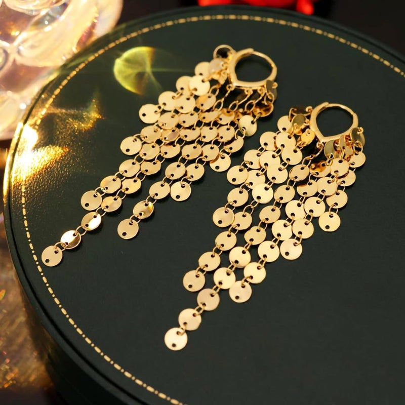 FUTIMELY Long Sequin Tassel Statement Dangle Earrings for Women Boho Multilayer Gold Chandelier Hoop Earrings Shiny Multiple Sequin Drop Earrings Jewelry Gift (Gold) - Image 5